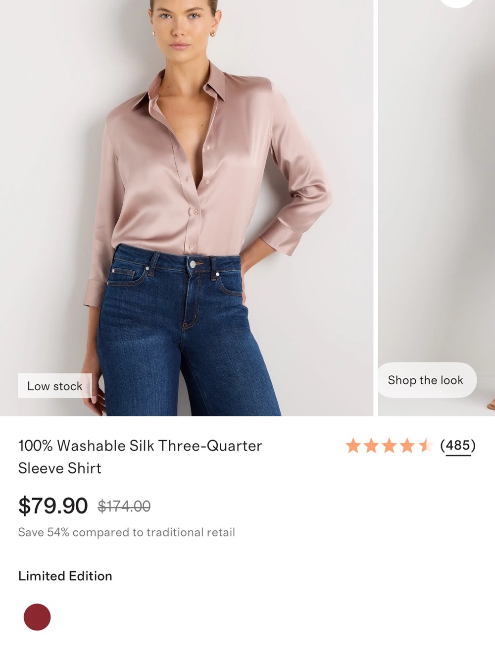 Quince Washable Silk Three-Quarter Sleeve Shirt in Vintage Pink